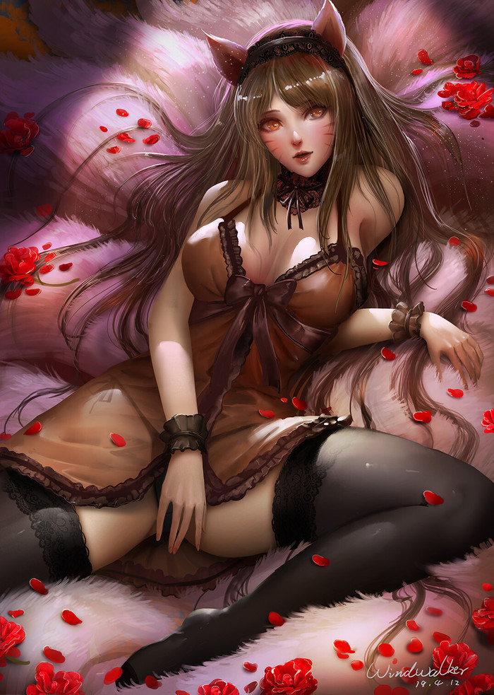 Tails and sins - NSFW, Ahri, Anime art, League of legends, Art, Windwalker