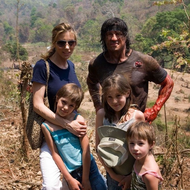 Sylvester Stallone with his family during the filming of Rambo IV - Rambo, Sylvester Stallone, Movies, The photo