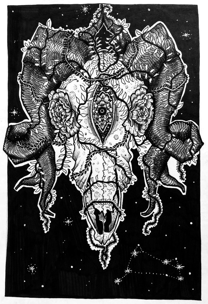 Aries - My, Zodiac signs, Aries, Black and white, Drawing, Tattoo sketch