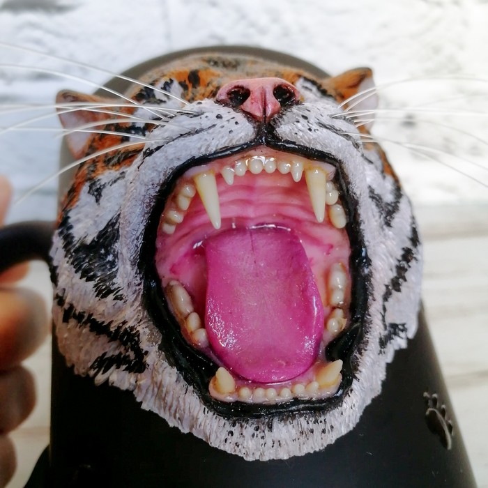 Кружка с тигром из полимерной глины Кружка с декором, Полимерная глина, Тигр, Подарки, Кружки