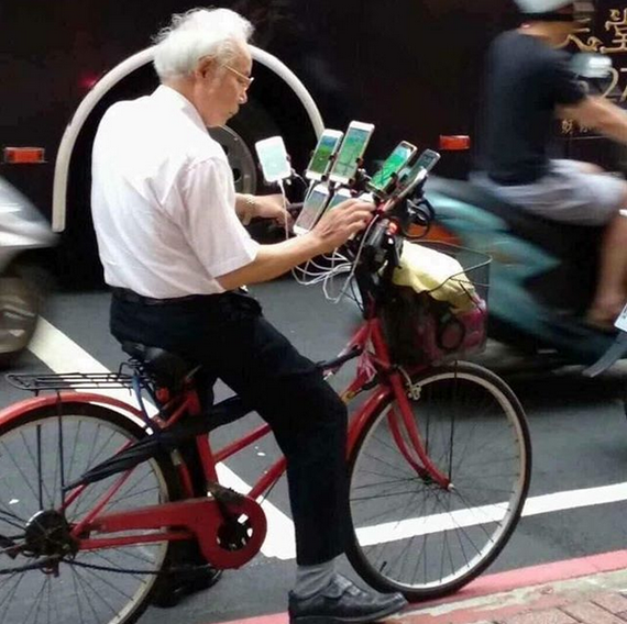 Grandfather Shvets, a reaper, and a gambler on the pipe! - My, Images, Humor, Oddities, People, Unusual, A bike, Interesting