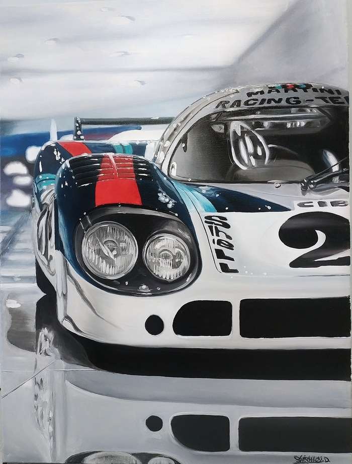 Oil painting. Size 60*80cm Porsche 917LH #21 - Martini Racing White Version - My, Oil painting, Painting, Butter, Photorealism, Auto, , Race, , Longpost