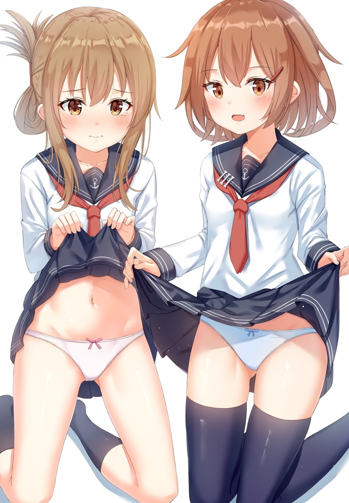 Ikazuchi & Inazuma - NSFW, Kantai collection, Ikazuchi, Inazuma, Pantsu, Etty, Anime art, Anime, Art