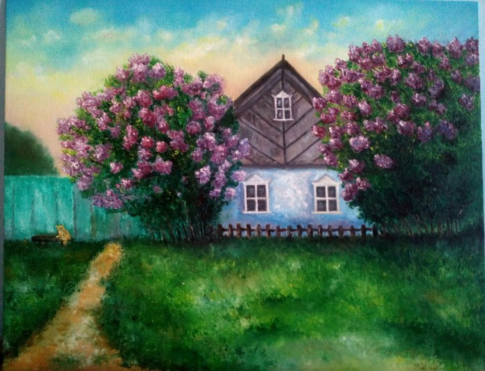 Lilac sunset - My, Oil painting, Butter, Painting, Lilac, Beginner artist