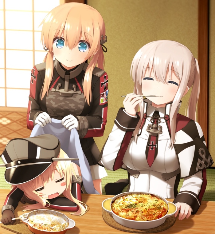 Dinner Kriegsmarine - Kantai collection, Anime, Anime art, Graf Zeppelin, Prinz Eugen, Bismarck