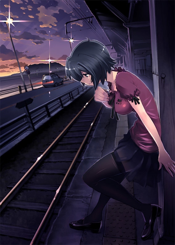 Girl waiting for the train - Beautiful girl, A train, Anime, Anime art, Anime original, Japan, Station, Platform