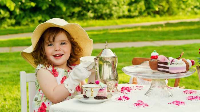 Tea drinking - Girl, Children, Tea drinking, The photo, Kettle, Milota, Cake