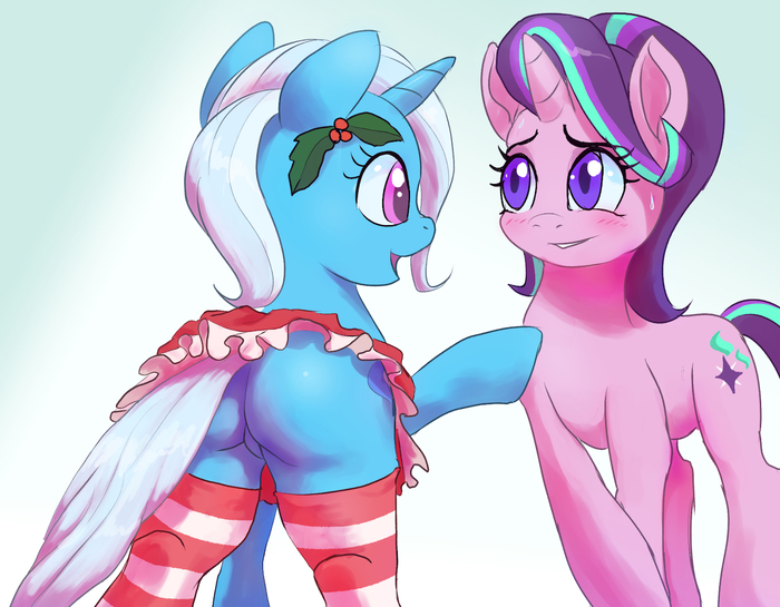 Warm hearth day - NSFW, My little pony, Starlight Glimmer, Trixie, MLP Socks, Raikohillust, MLP Edge