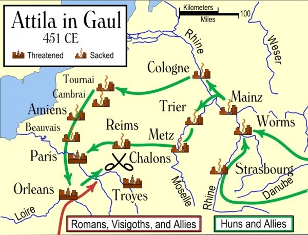 Art of War. Catalaunian fields: the city of carts saves Attila's army - My, Art of War, Military history, Ancient Rome, Huns, Attila, , , Longpost