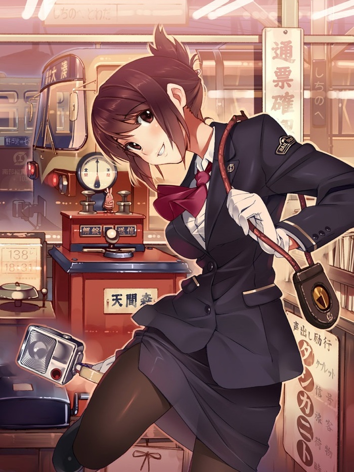 Girl on the background of the train - Anime art, Anime, Girls, Beautiful girl, Rail Wars!, A train, , 