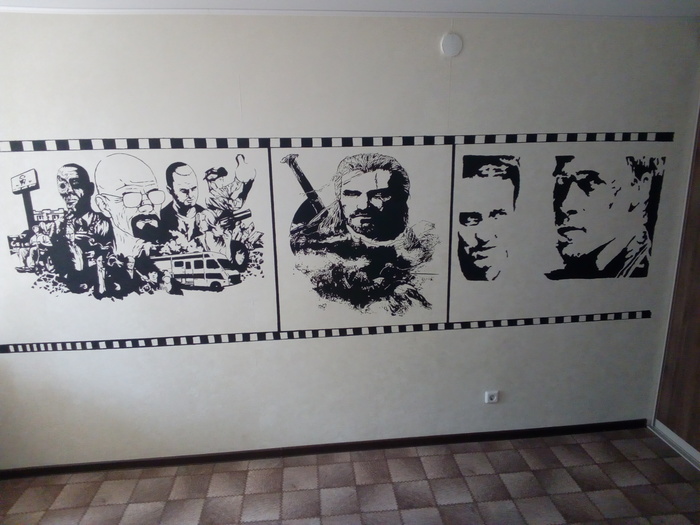 Drawing with a projector part 2. Final - My, Drawing, Witcher, Fight club, Drawing on the wall, Breaking Bad, Acrylic, Longpost, Fight Club (film)