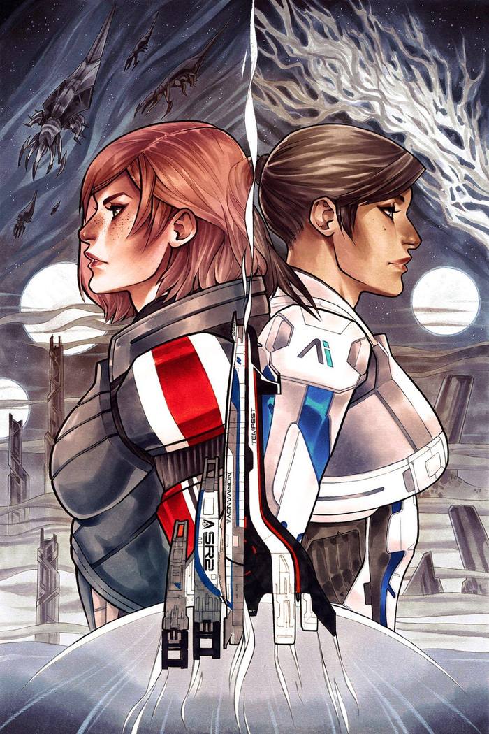 Shepard and Ryder - Art, Games, Mass effect, Mass Effect: Andromeda, Femshep, Shepard, Rider, Normandy, Mass Effect: Andromeda