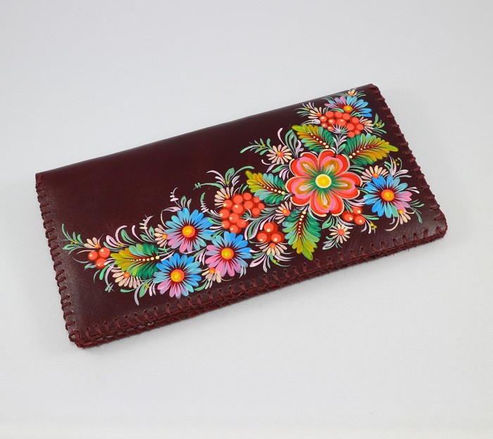 DIY wallet - My, Needlework without process, Petrikovskaya painting, Wallet, Leather products, Handmade, Creation, Painting, Longpost