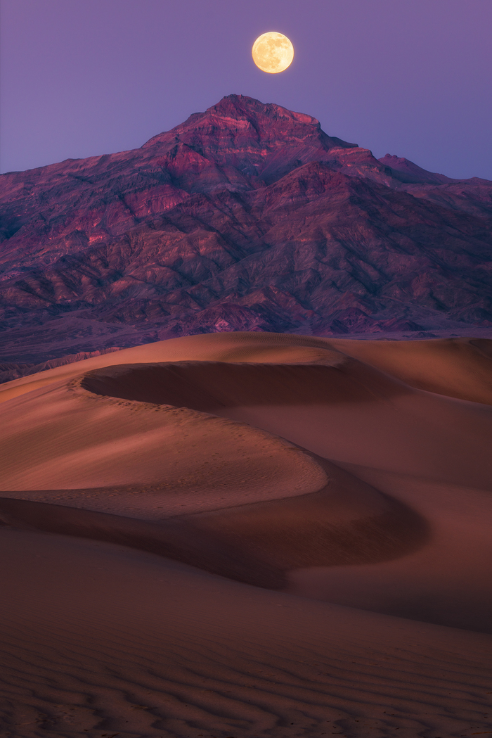 Night in Death Valley - Death Valley, California, USA, The photo, Night, moon, Desert, The mountains