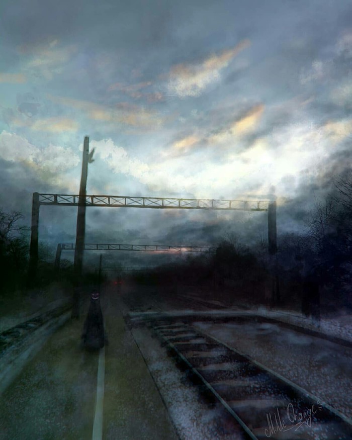 Inspired by photographs of railways - My, Art, Digital drawing, Railway, Drawing, Digital, Monster, Photoshop