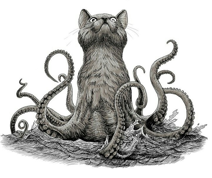 Cotulhu - Catomafia, cat, Cthulhu, Drawing, Art