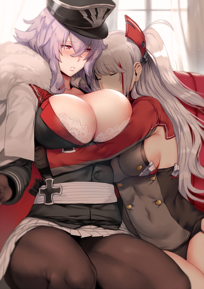 Graf Zeppelin & Prinz Eugen - NSFW, Azur lane, Graf Zeppelin, Prinz Eugen, Sugoi dekai, Etty, Anime art, Anime, Breast