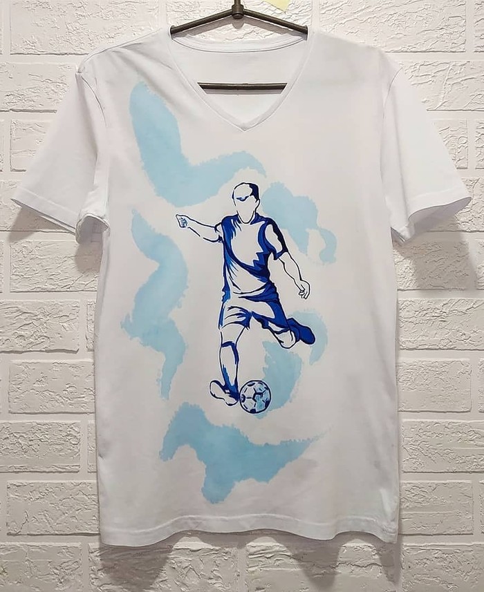 T-shirt with football player - My, Painting on fabric, With your own hands, Football, Acrylic, Painting, Footballers, Longpost
