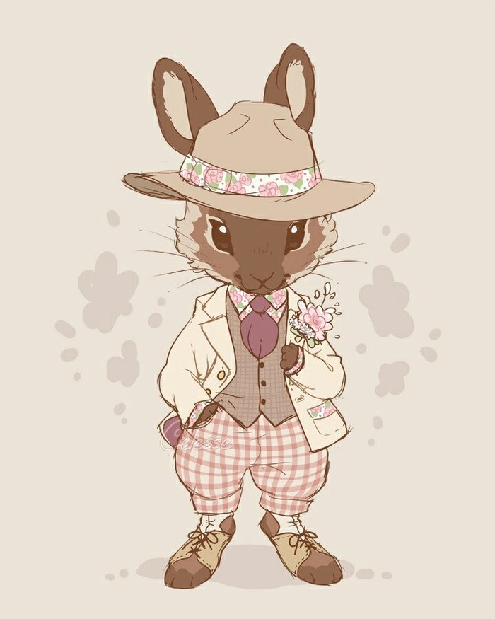 Gentlemen - Rabbit, Humanization, Cloth, Drawing, Art, Hare, Longpost, Gentlemen