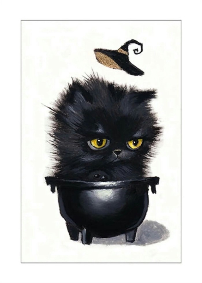 Pot - cat, Black cat, Boiler, Witches, Drawing, Art, Catomafia