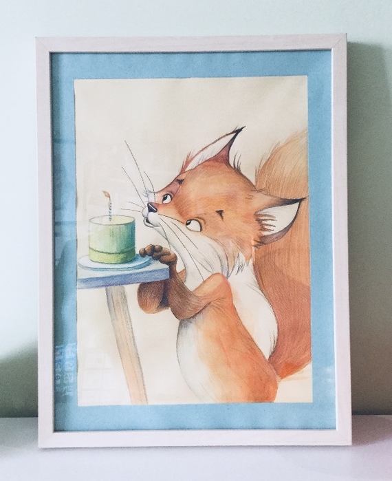Fox - My, Pencil drawing, Drawing, Watercolor, Fox, Illustrations, Decor, Children, Fox cubs