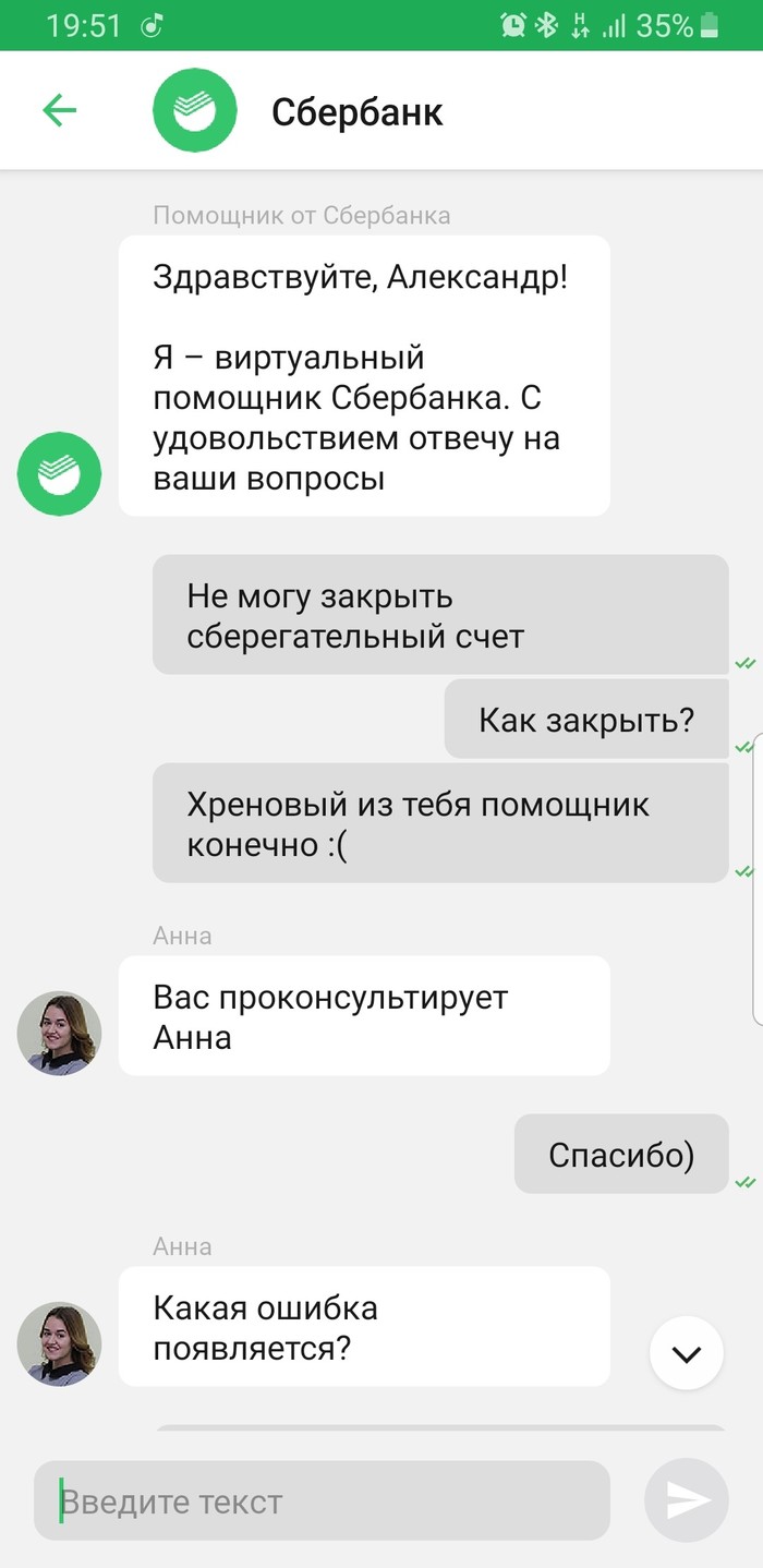 Green Bank and Anna - My, Sberbank, Story, Chat room, Longpost