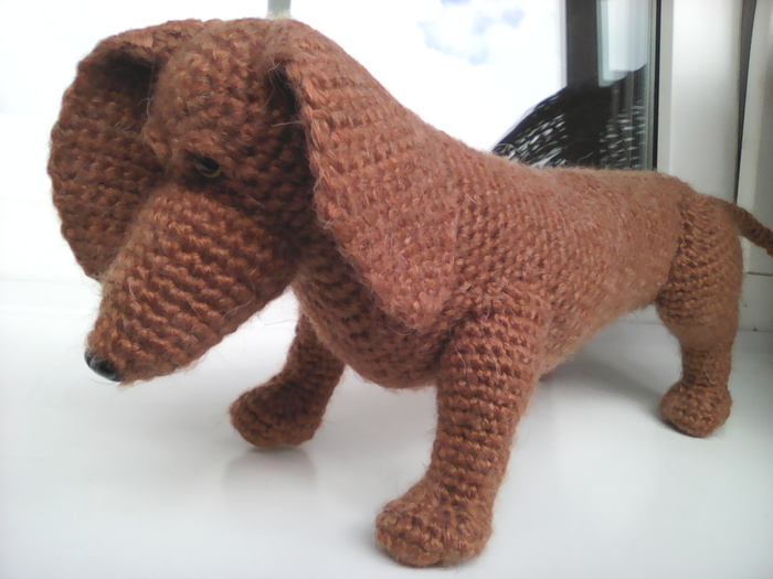 Severe knitted dachshund. - My, Knitting, Crochet, Knitted toys, Needlework without process, Dog, Dachshund, Longpost