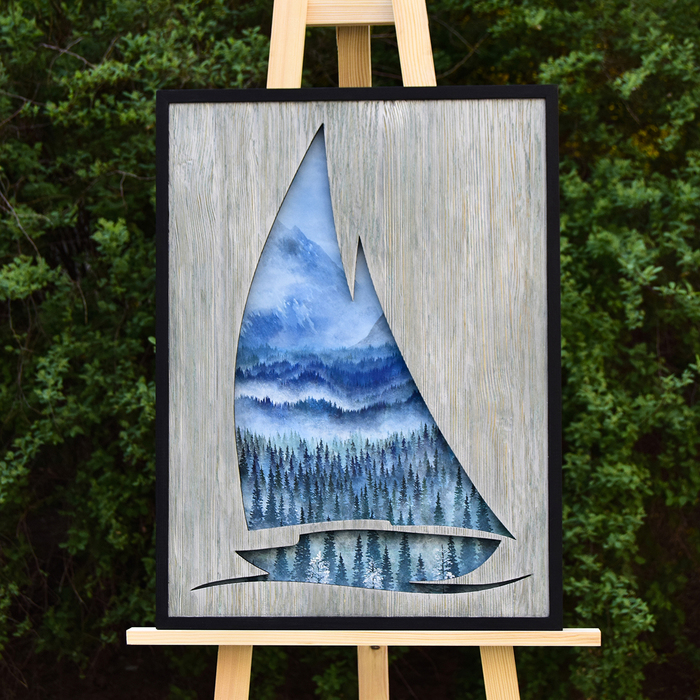 Sailboat - My, Craftplaneta, Drawing, Painting, Silhouette, Laser cutting, Needlework without process, Tempera