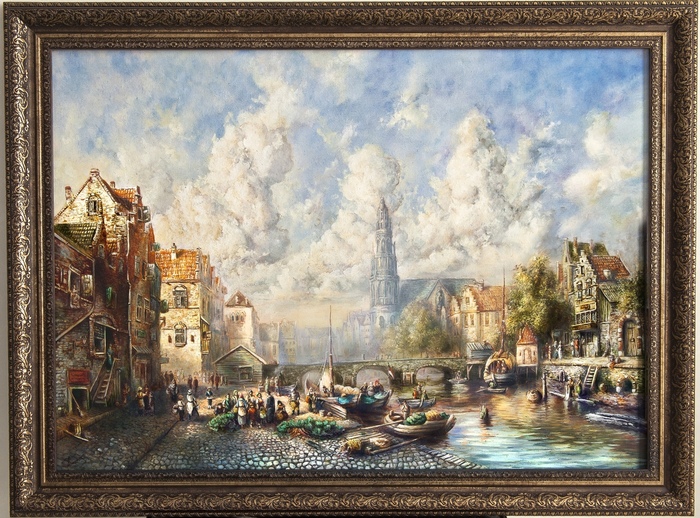 river collapse - My, Conversation piece, Oil painting, Art, Painting, Longpost, Painting, Town, River, Landscape