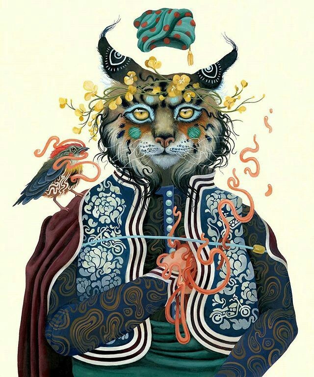 Shaman Cat - Art, cat, Shamans, Shaman, Birds, Drawing