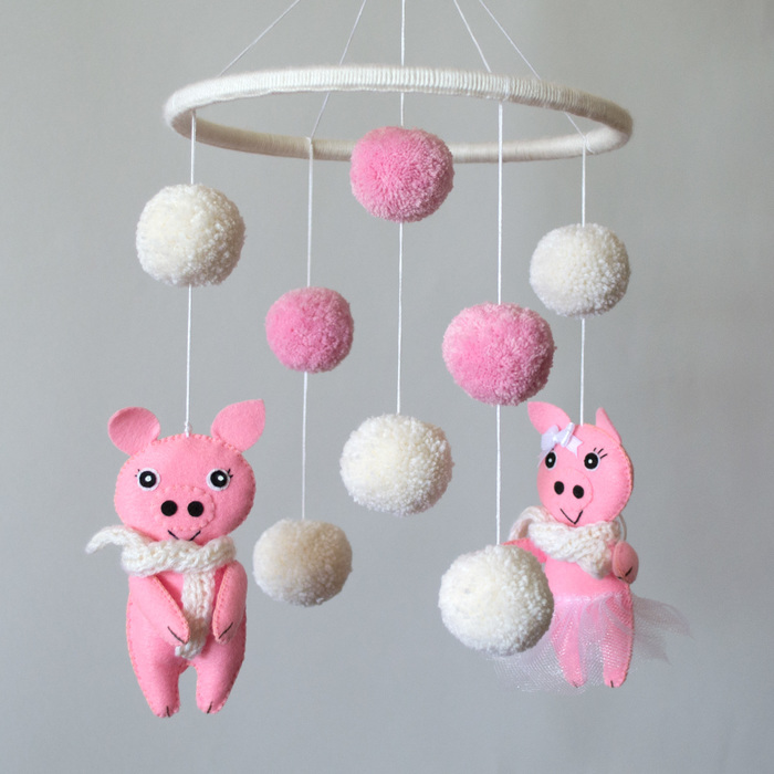pig mobile - My, Developing, Needlework without process, Toys, With your own hands, Longpost, Mobile