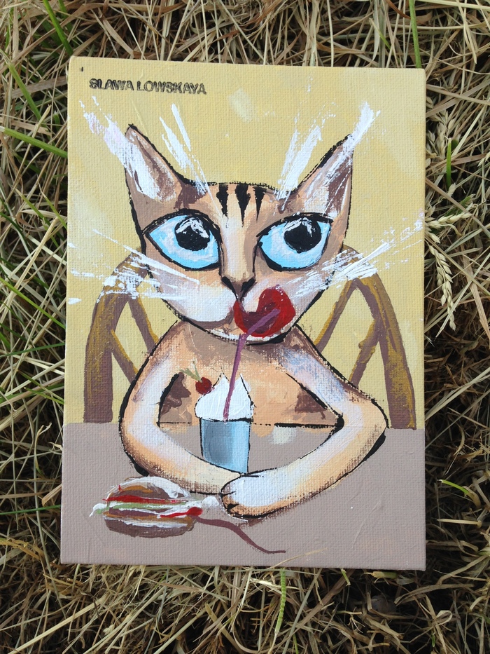 Cat2 Acrylic. Canvas on cardboard 13*18 - My, Art, Art, Modern Art, cat, Artist, Eat, Images, Canvas