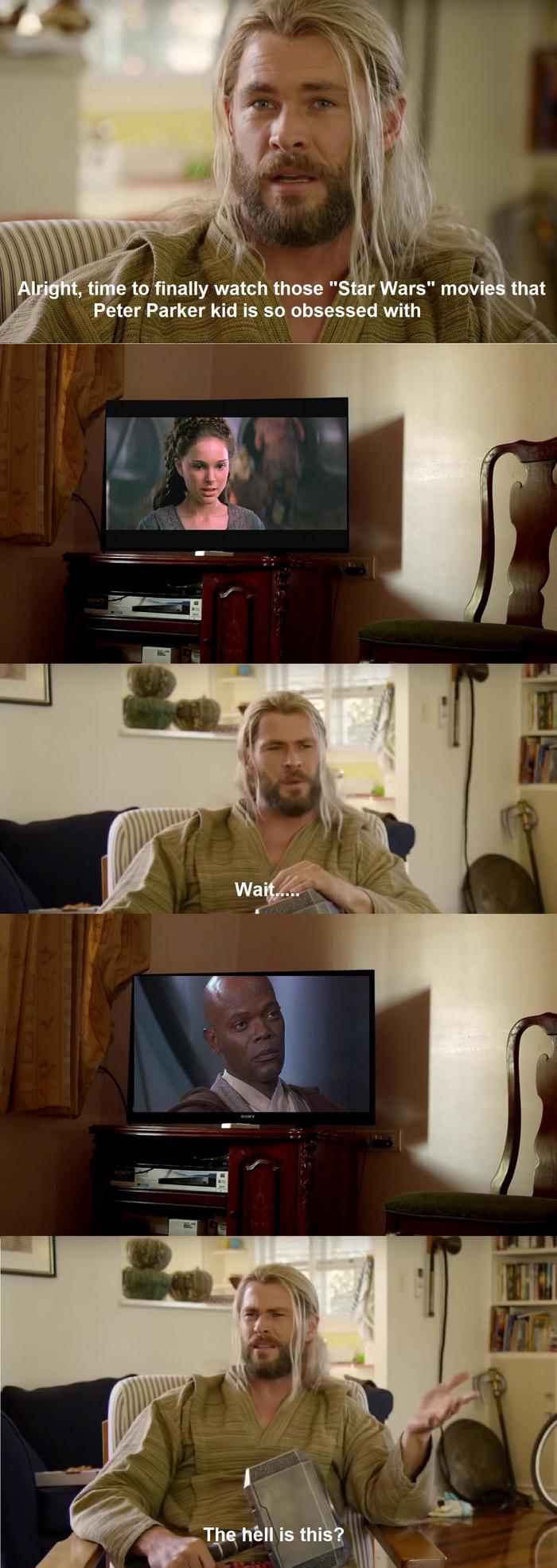 Thor is watching Star Wars - Avengers, Thor, Star Wars, Natalie Portman, Samuel L Jackson, Humor, Reddit, Not a spoiler, Longpost