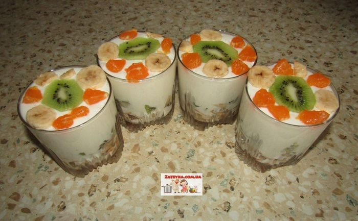 Sour cream dessert with fruits - My, Cooking, Video recipe, Video, Sour cream, Фрукты, Dessert, Jelly, Recipe