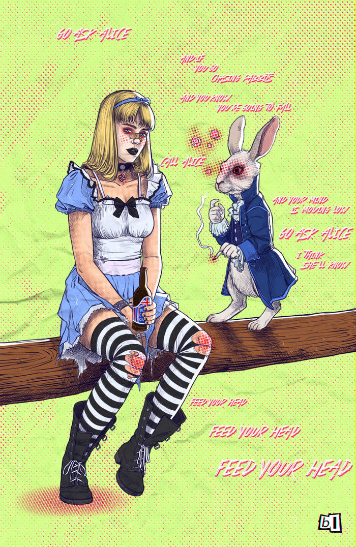 Call Alice - My, Digital drawing, Alice in Wonderland, Anarchy, Jefferson Airplane, White Rabbit, Girls, Drawing