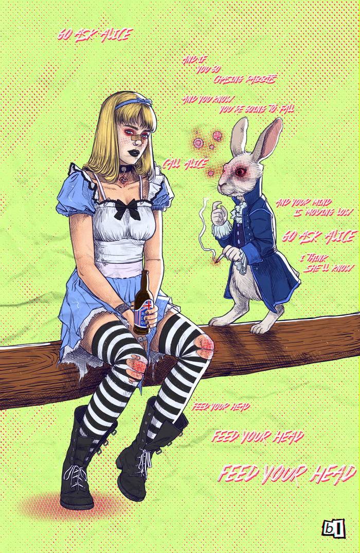 Call Alice - White Rabbit, Jefferson Airplane, Anarchy, Digital drawing, Alice in Wonderland, Drawing, My, Girls