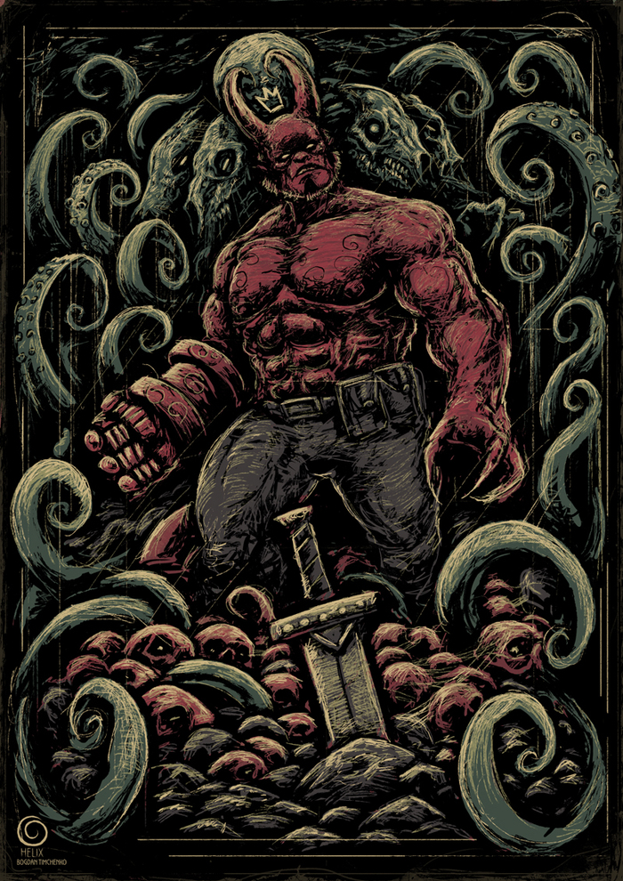 Hellboy - Digital drawing, Drawing, Superheroes, Poster, Hellboy, My