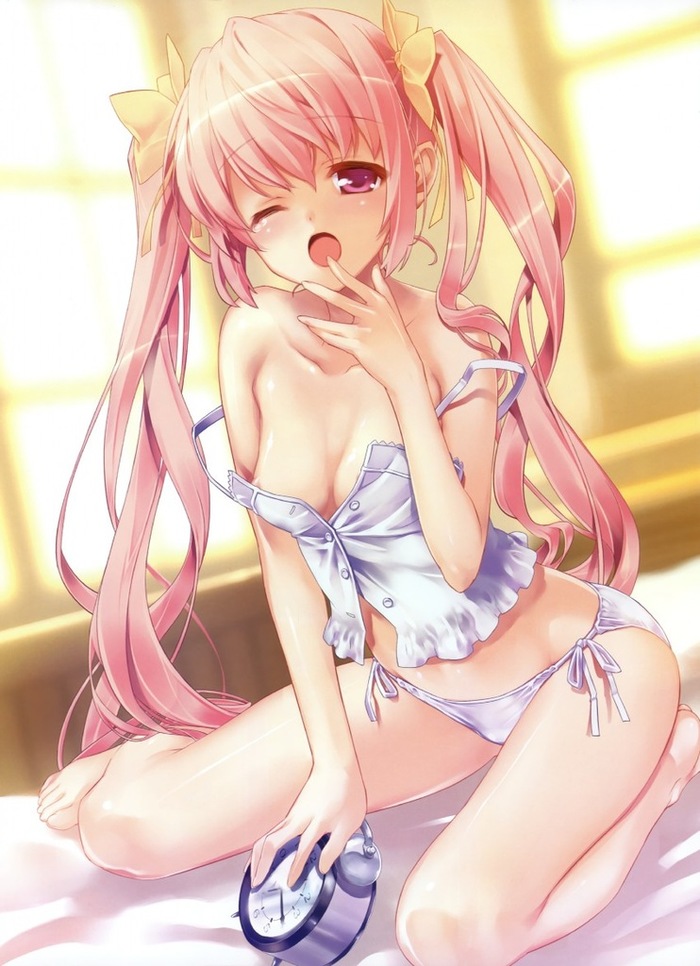 Good morning - NSFW, Good morning, Anime art, Longpost, Breast, Nipples, Underwear, Booty, Anime, Girls