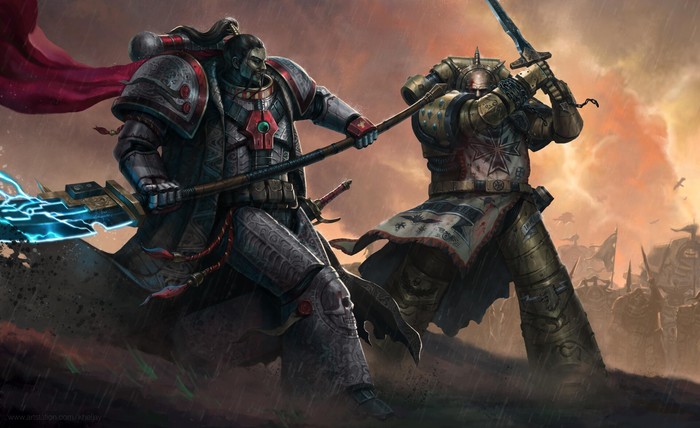 Sigismund vs Jubal Khan - Warhammer 40k, Wh Art, White scars, Imperial fists