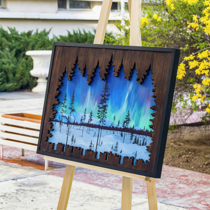 Northern lights - My, Craftplaneta, Drawing, Painting, Silhouette, Laser cutting, Tempera, Needlework without process, Longpost