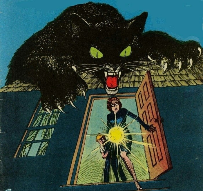 monster cats - Monster, Black cat, Attack, Night, Drawing, Art, cat