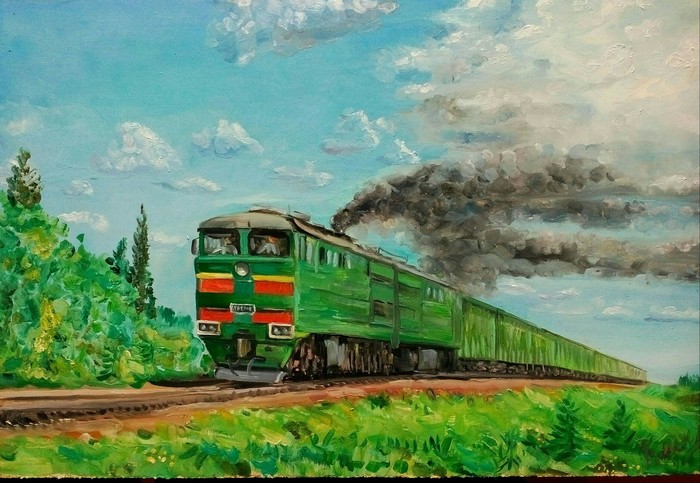 2te10m - My, Klimov, Locomotive, Oil painting, Painting, Butter, Painting, A train, Railway