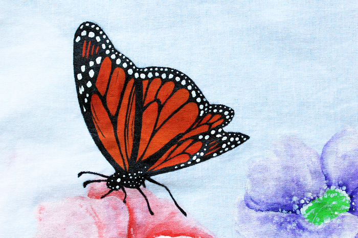 Butterflies in acrylic on fabric. - My, Butterfly, Acrylic, Painting, Painting on fabric, Video, Insects, Drawing process