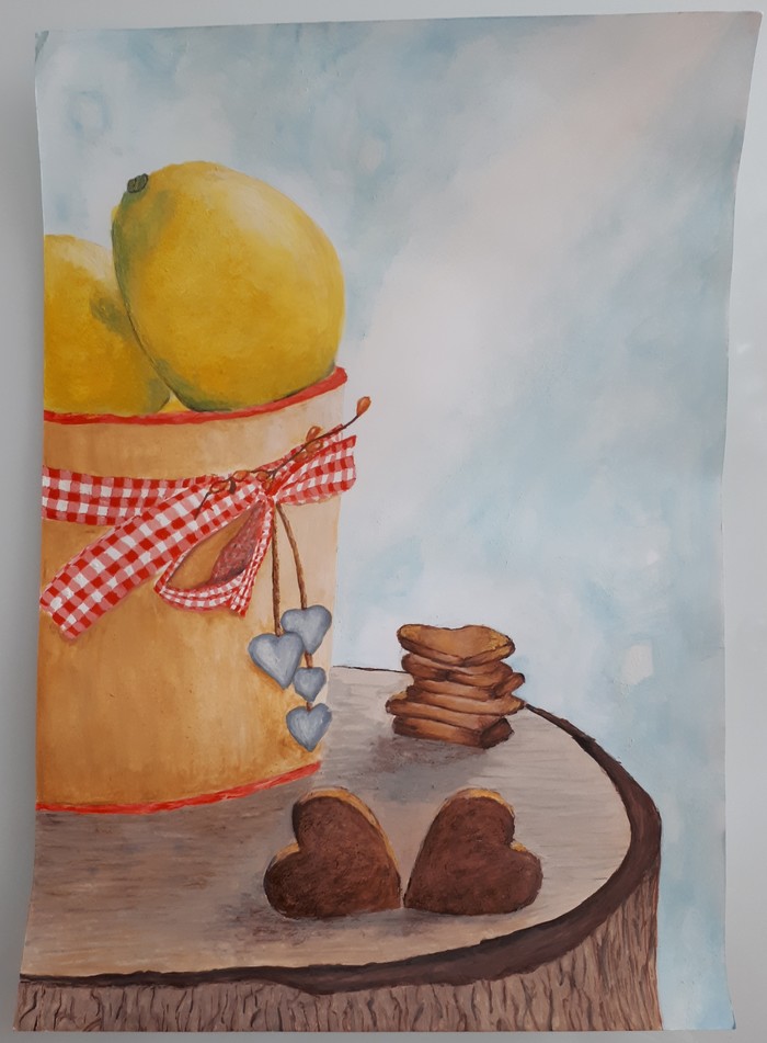 lemons and cookies) - My, Hobby, Gouache, Longpost