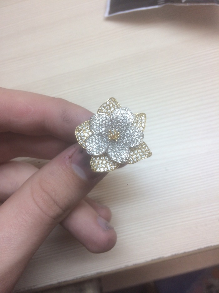 Ring Flower - My, Ring, Inlay, With your own hands, Jeweler, Needlework without process, Color correction, Longpost