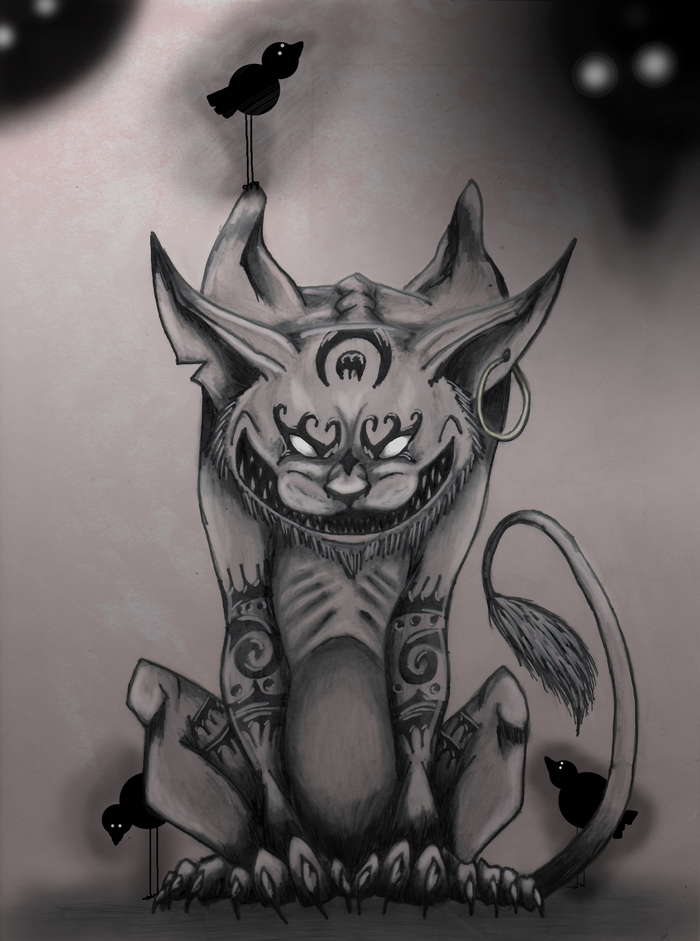 Cheshire - My, Pencil drawing, Art, cat, Cheshire Cat, Dark, Old, American McGees Alice