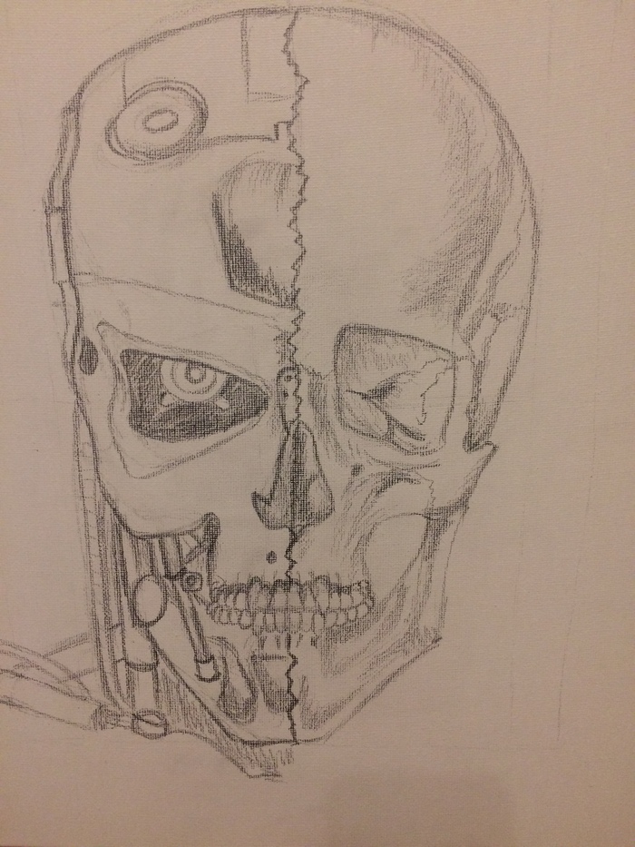 T-800, sketch - My, Pencil drawing, Terminator