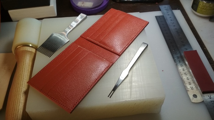 Classic bifold, assembly instructions. 3 part. Final. - My, Handmade, Natural leather, Wallet, Master Class, Longpost