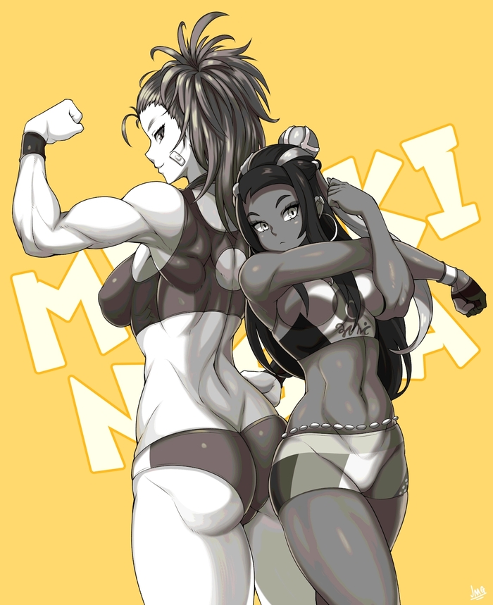 Mizuki and Nessa - Jmg, Strong girl, Captain mizuki, Nessa, Onepunchman, Pokemon, Anime, Anime art