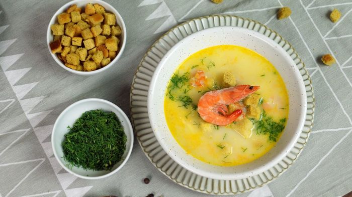 Soup Cheese Ushitsa with shrimps - My, With grandfather at lunch, Shrimps, Recipe, Soup, Video, Longpost